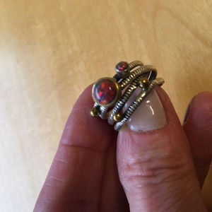 Sterling silver ring with fire opals - Size 6